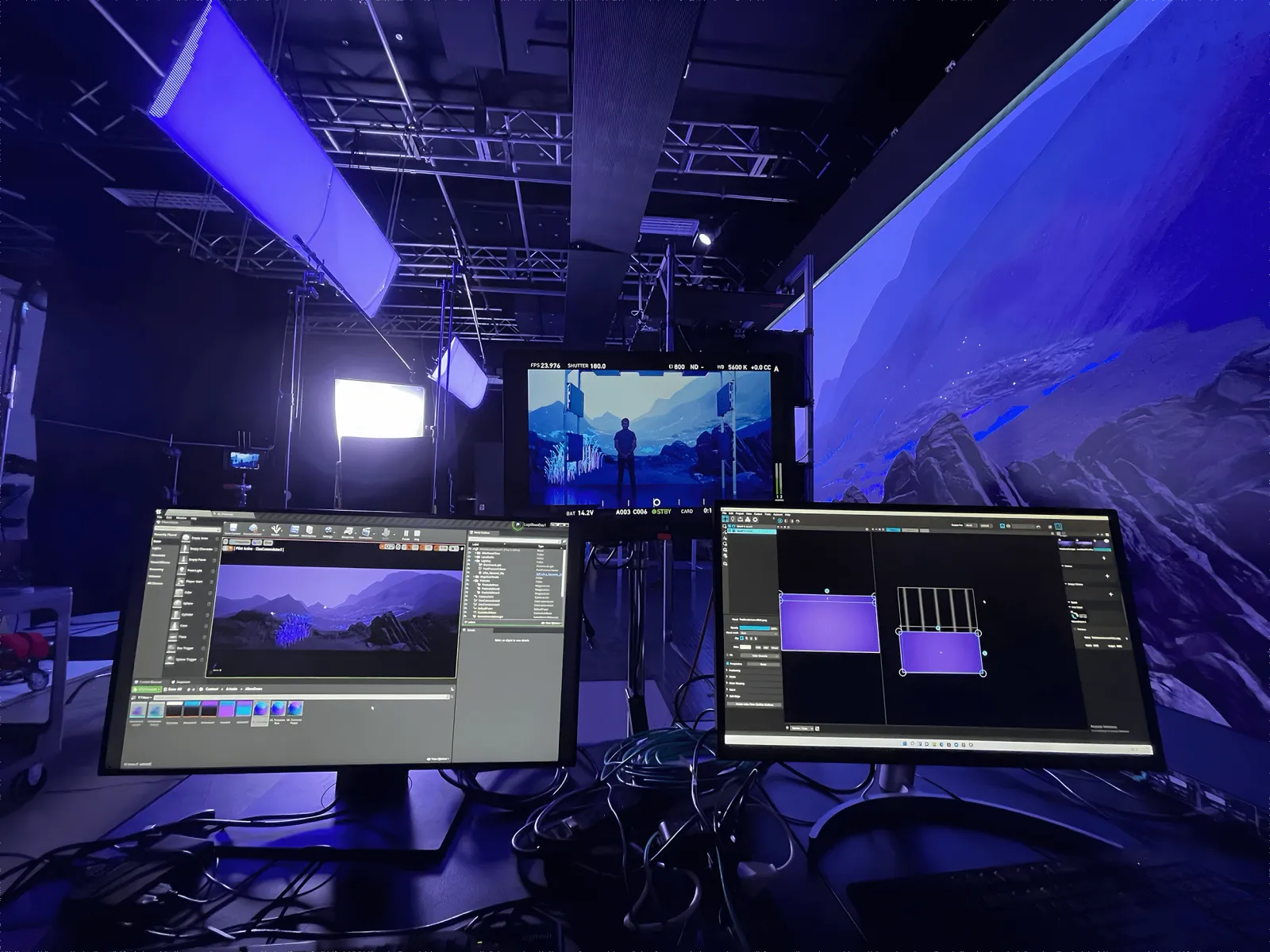 Virtual production environment with castle and beach